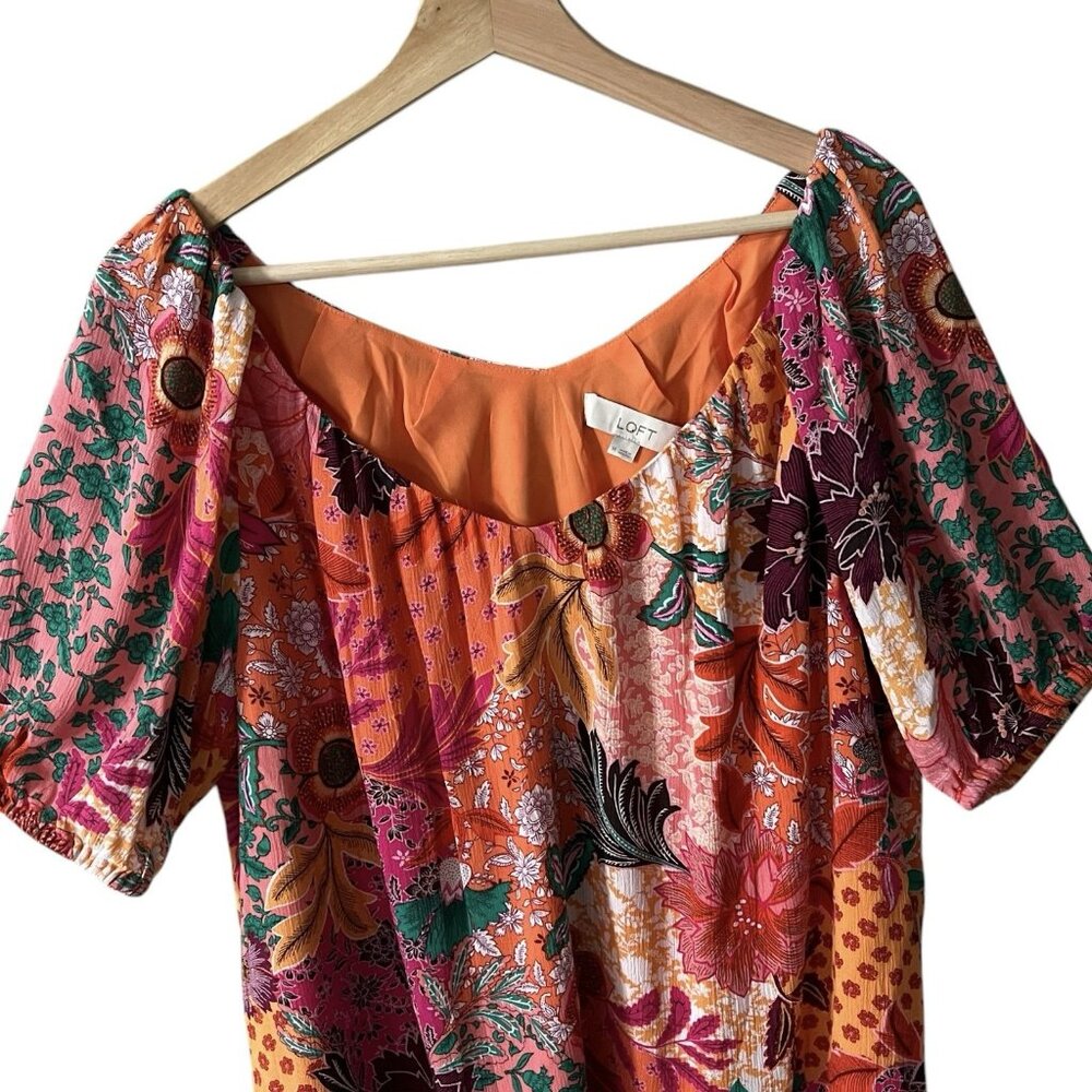 Loft Patchwork Bloom Blouse Size Medium Orange Pi… - image 4